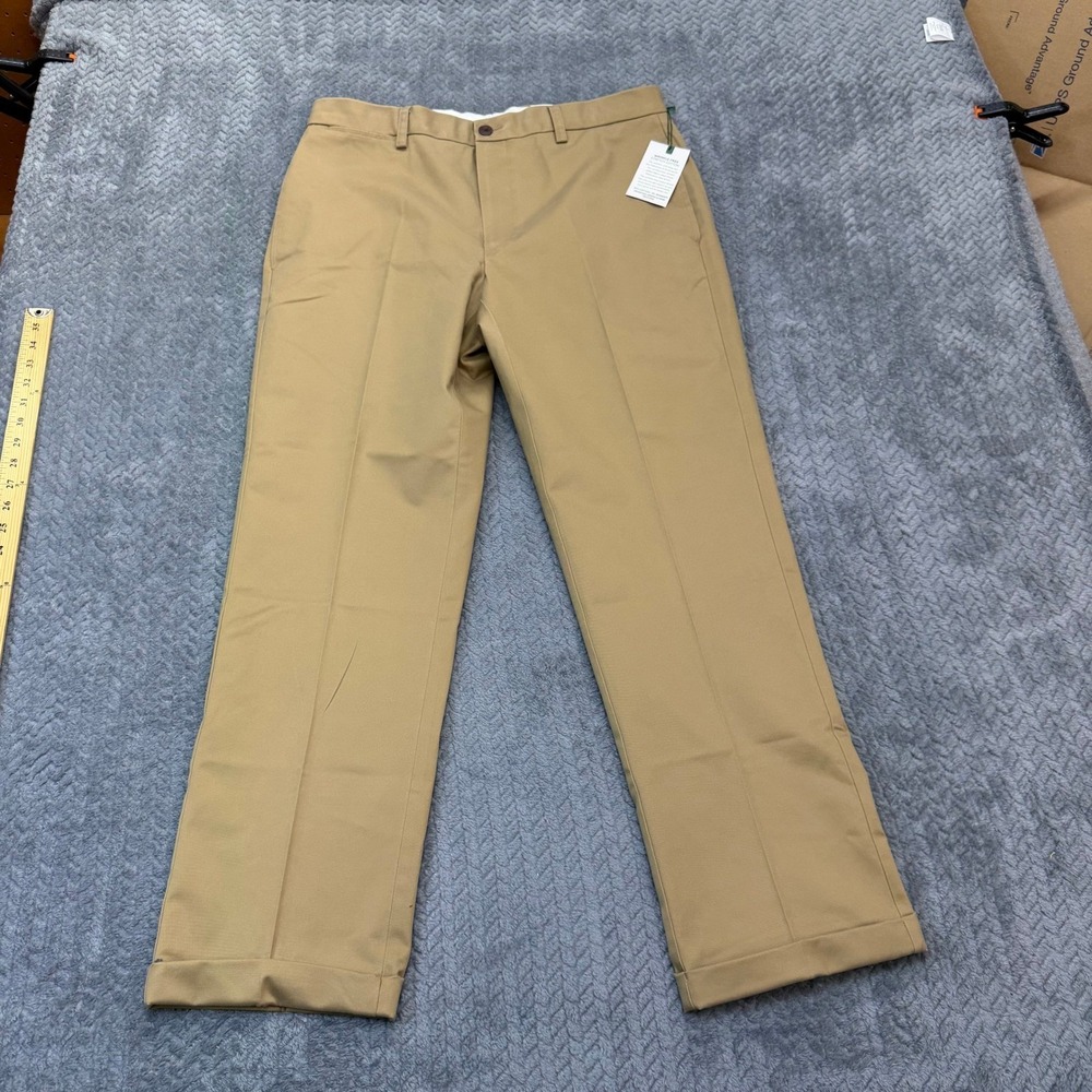 NWT Orvis Chino Pants Mens 35 Wrinkle Free Stretch Khaki Tan Cotton Cuffed 2STL